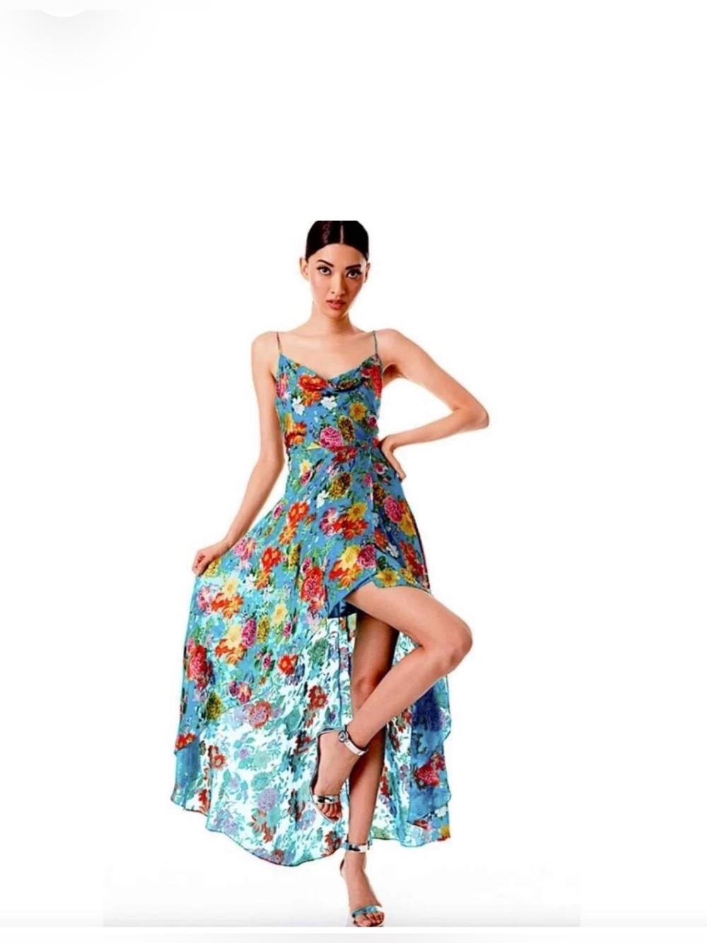 Floral Maxi Dress in Blue & Red Like New XS 2